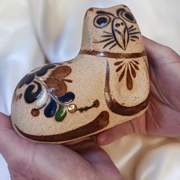 Boho Vintage Handpainted Mexican Tonalá Pottery Owl Figurine Art - Picture 13 of 13